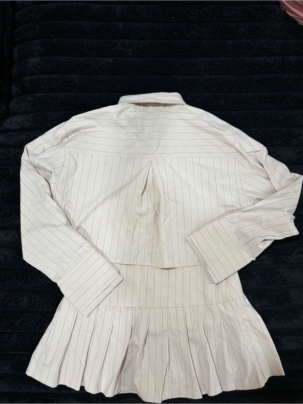 Zara Cream Pinstripe Pleated Skirt Set